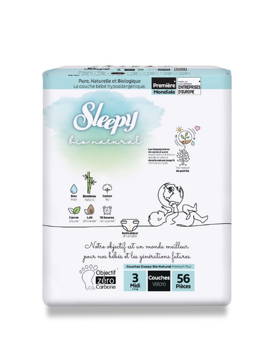 Couches Écologiques Bébé Taille 3 - SLEEPY (4-9KG) 56pcs 👶